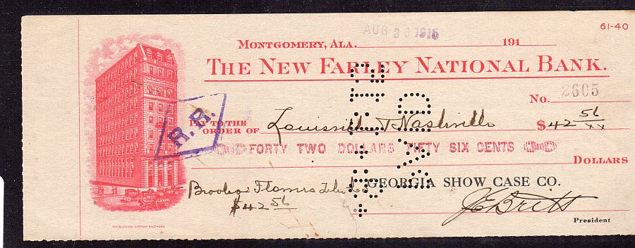 Montgomery, Alabama, New Farley National Bank (Charter #8460) 08/30/1915 $42.56